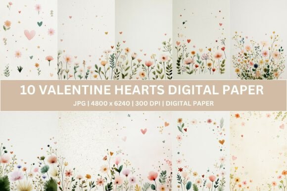 Download 10 Wildflower Heart Digital Paper - Digital Collection
