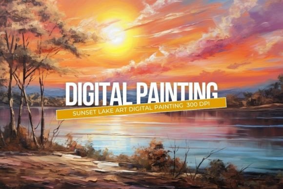 Download Sunset Lake Art Digital Painting - Digital Collection