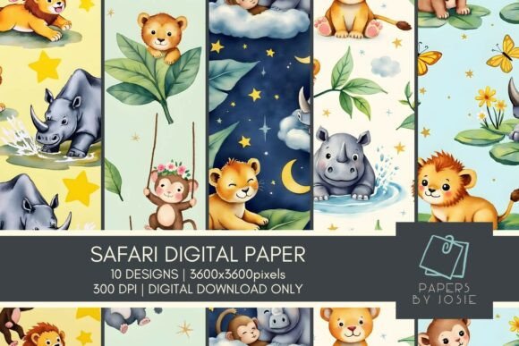 Download Cuter Safari Animals Digital Paper - Digital Collection