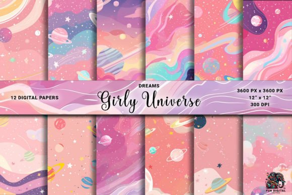 Download Pink Space Girly Universe Digital Paper - Digital Collection