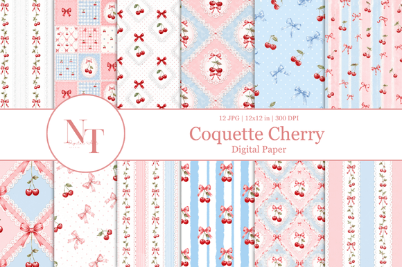 Download Cottagecore Cherry Digital Paper - Digital Collection