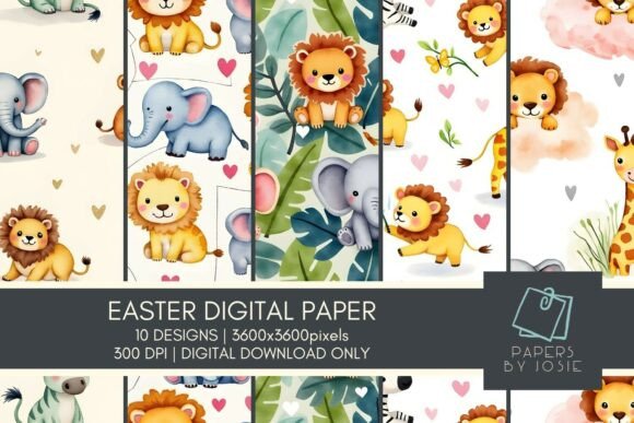 Download Cuter Safari Animals Digital Paper - Digital Collection