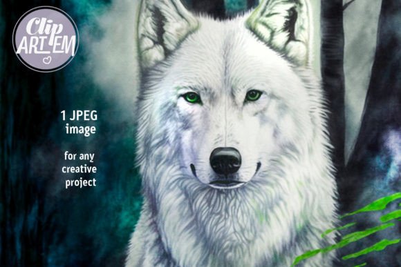 Download White Wolf in Forest Painting Digital - Digital Collection