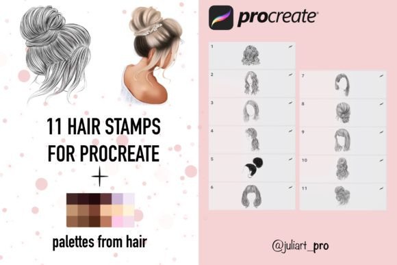 Download Hair Stamps for Procreate + Palettes - Hair stamp Collection