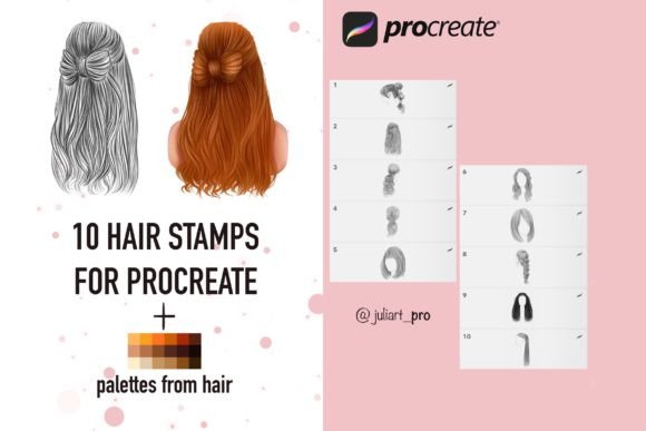 Download Hair Stamps for Procreate + Palettes - Hair stamp Collection
