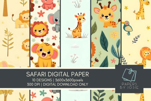 Download Cuter Safari Animals Digital Paper - Digital Collection